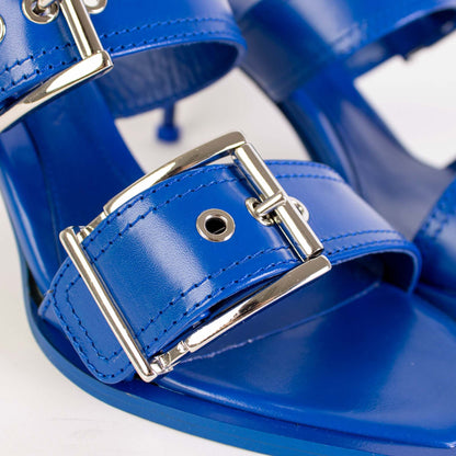 Alexander McQueen Blue Heeled Buckle Leather Sandals