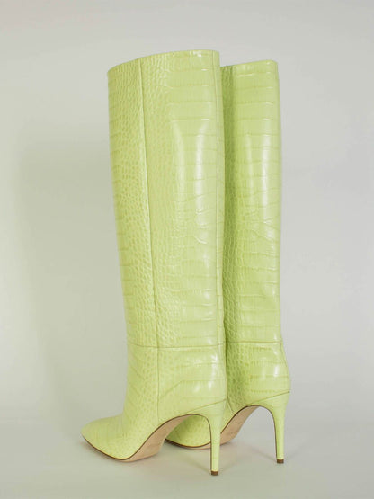 Paris Texas Croco Leather Print in Lime Stiletto 85 Boot