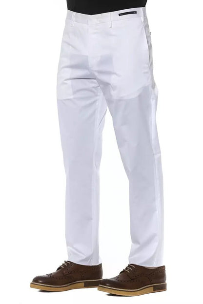 PT Torino Chic White Cotton Blend Trousers for Men