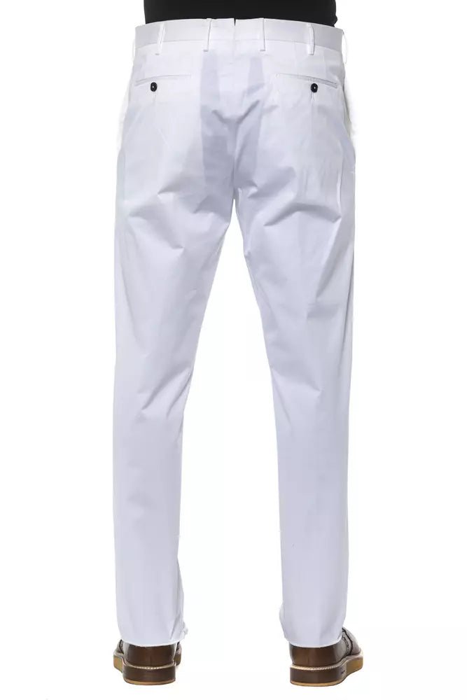 PT Torino Chic White Cotton Blend Trousers for Men