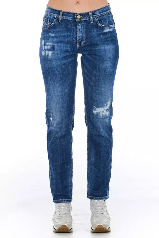 Frankie Morello Blue Cotton Blend Worn Wash Jeans