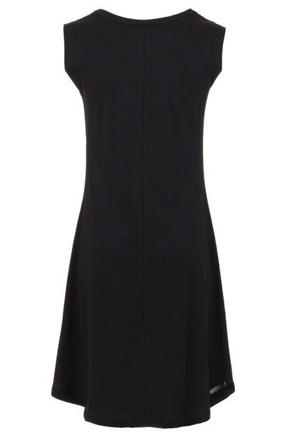 Imperfect Elegant Black Cotton Logo Dress