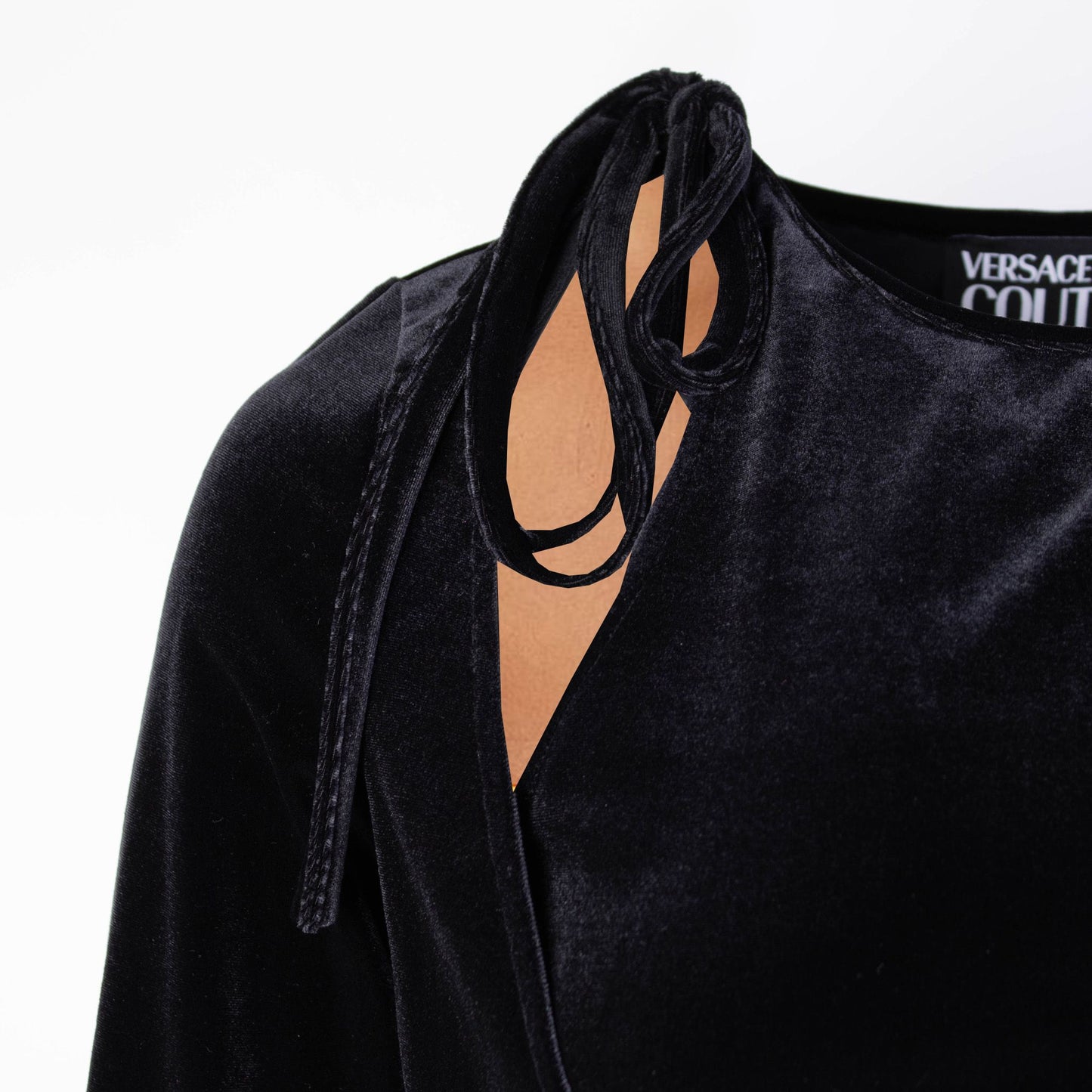 Versace Jeans Velvet Cut-Out Asymmetric Black Dress